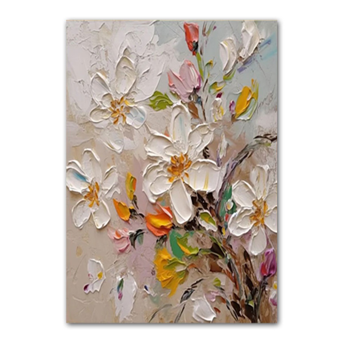 Flowers with Colorful Leaves IV 3d Heavy Textured Partial Oil Painting